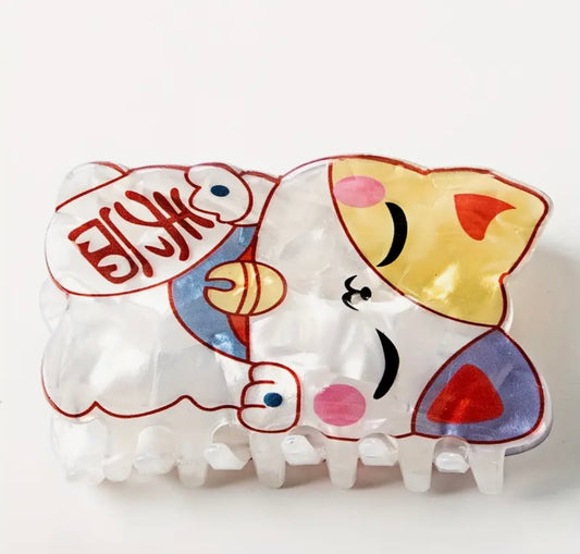 Lucky White Cat Hair Clip