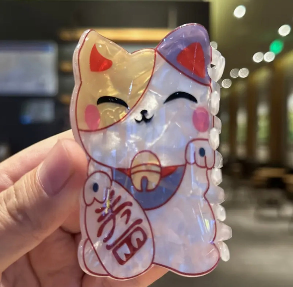 Lucky White Cat Hair Clip